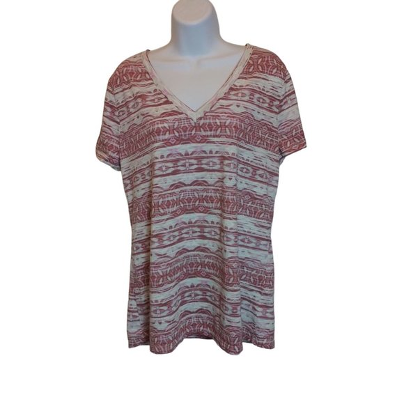Mossimo Tops - Mossimo Print Short Sleeve V-Neck Shirt Women's Sz. XL Pink/White